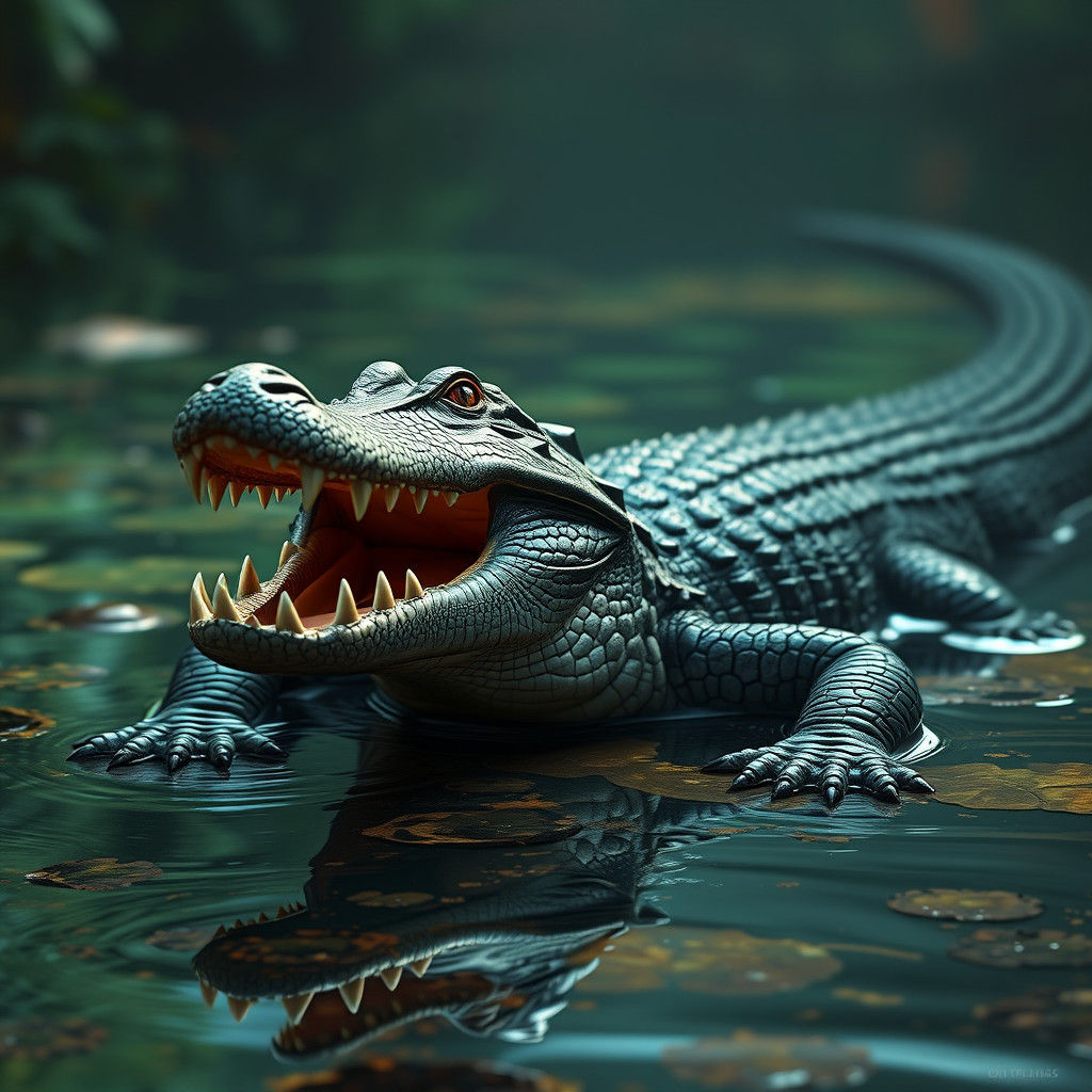 Majestic Alligator in Detailed Matte Painting Style