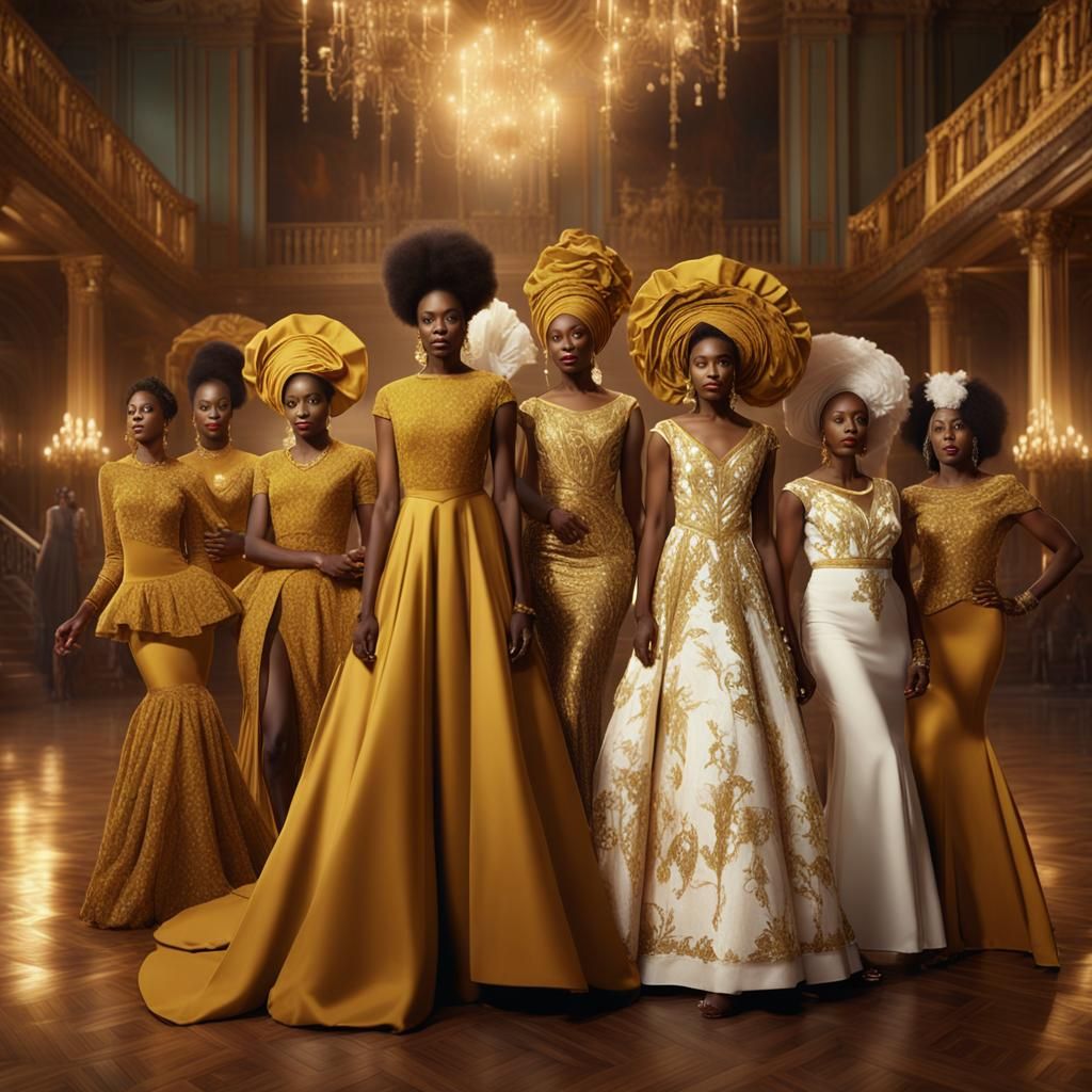 African American Women in Gold and White Evening Wear