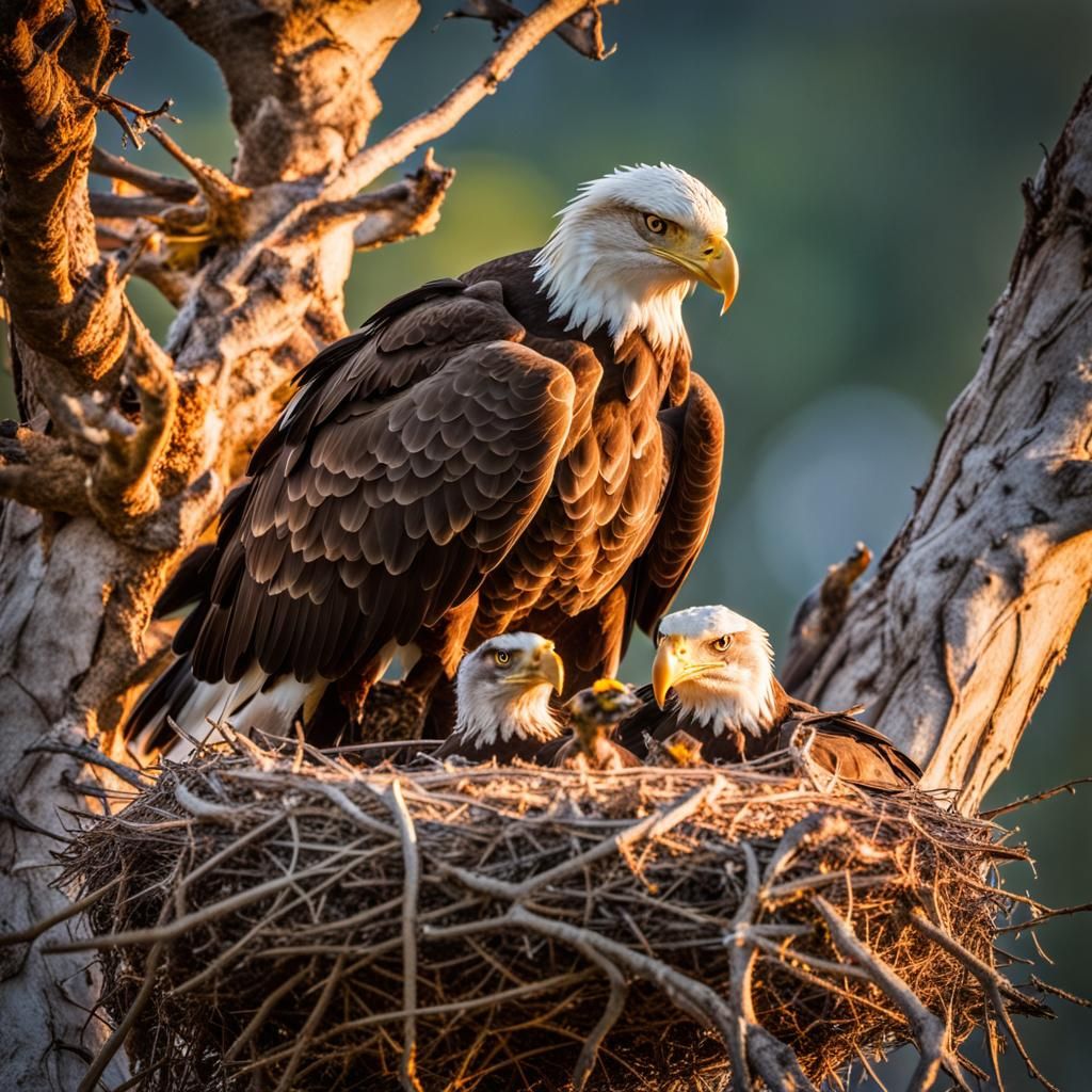 Eagle Mother Feeding Young: National Geographic Style