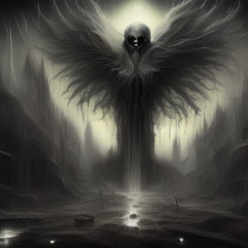 Ominous Black Ghost Flying in Dark Surrealism