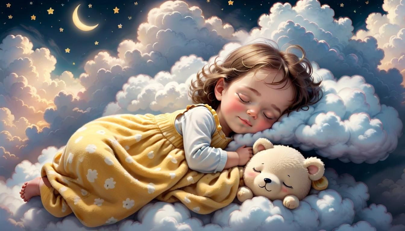 Child Sleeping on Cloud in Dreamy Scene