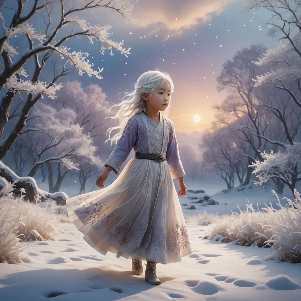 Ethereal Child in Winter Landscape: Digital Matte Painting