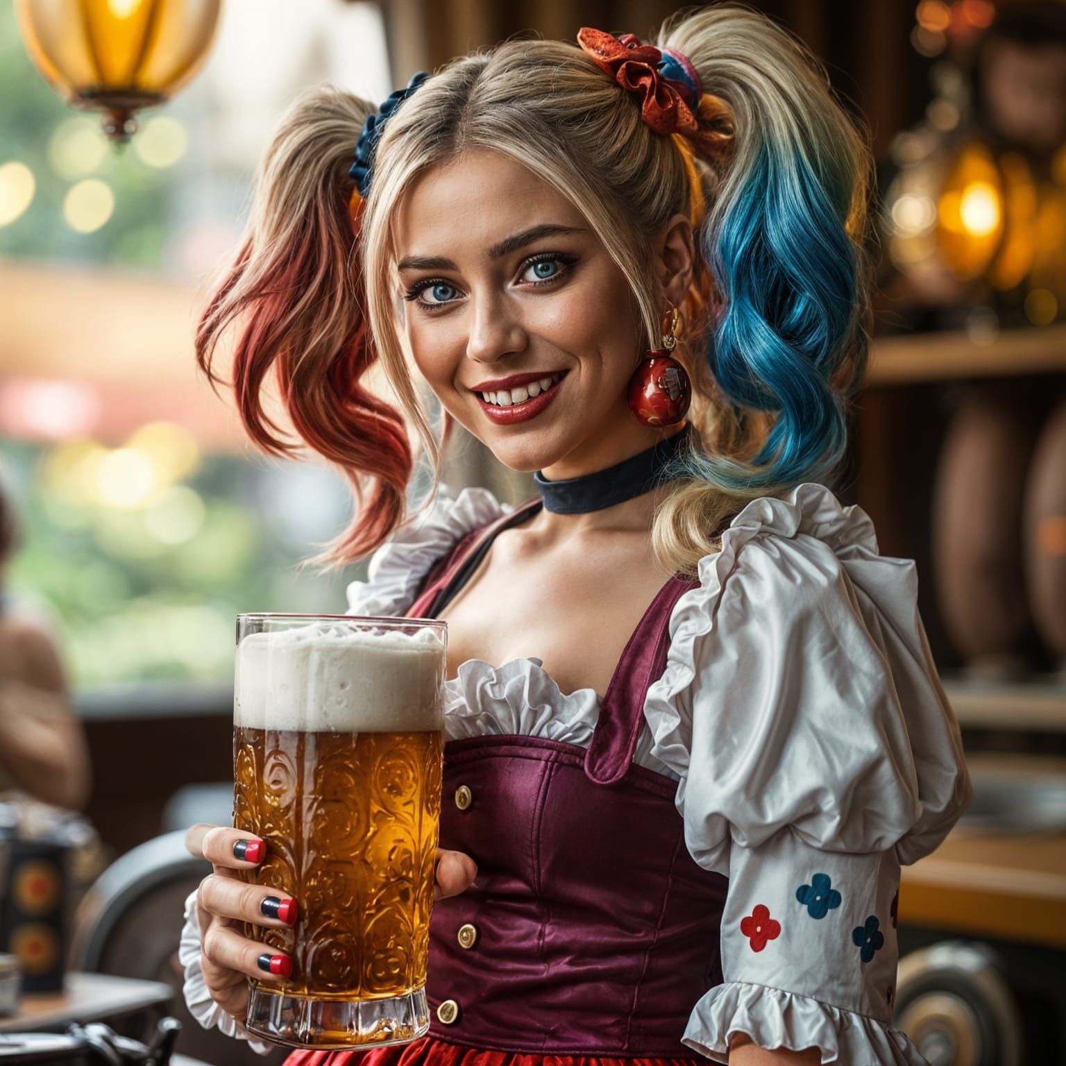 Harley Quinn in Colorful Dirndl at Oktoberfest