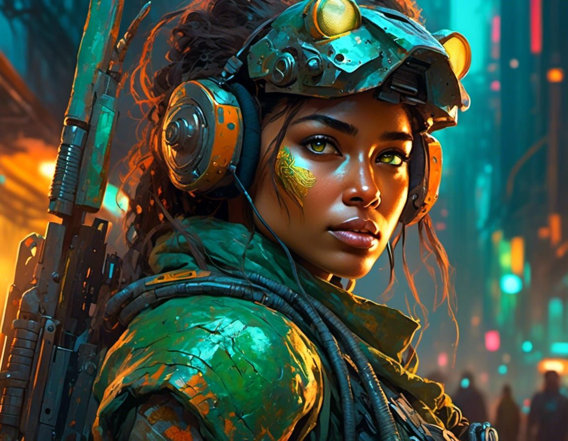 Indian Soldier in Cybercore Jungle with Neon Eyes