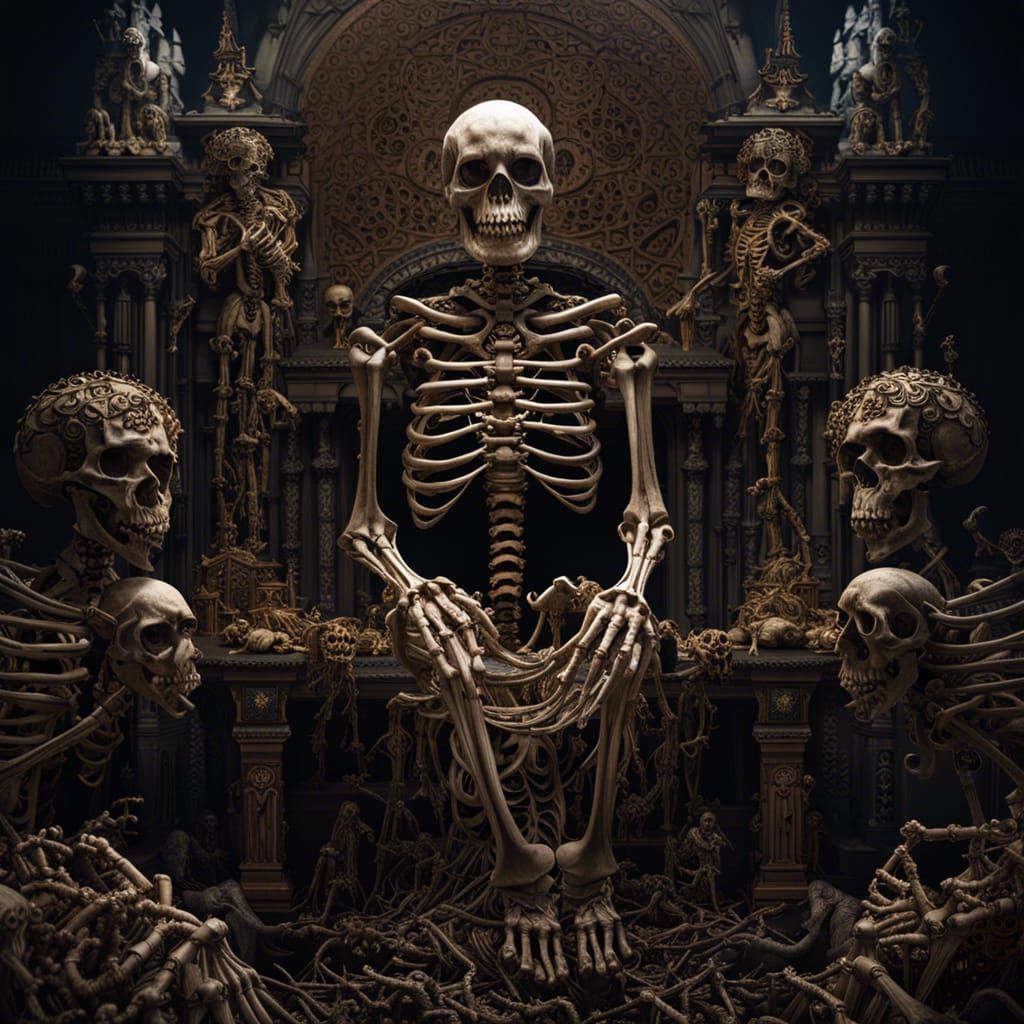 Giant Skeleton Made of Skeletons in Dark Fantasy Style