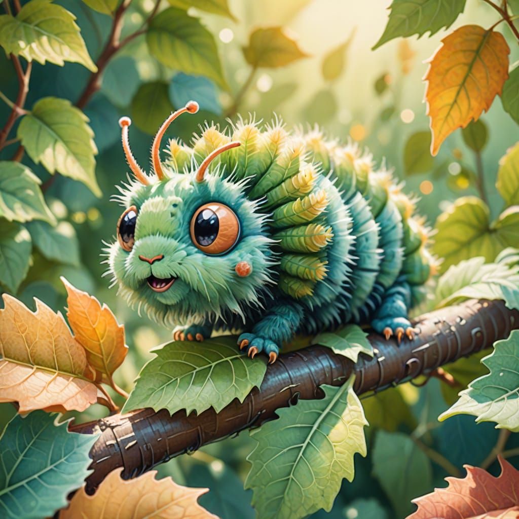Whimsical Cartoon Caterpillar in Watercolor Style