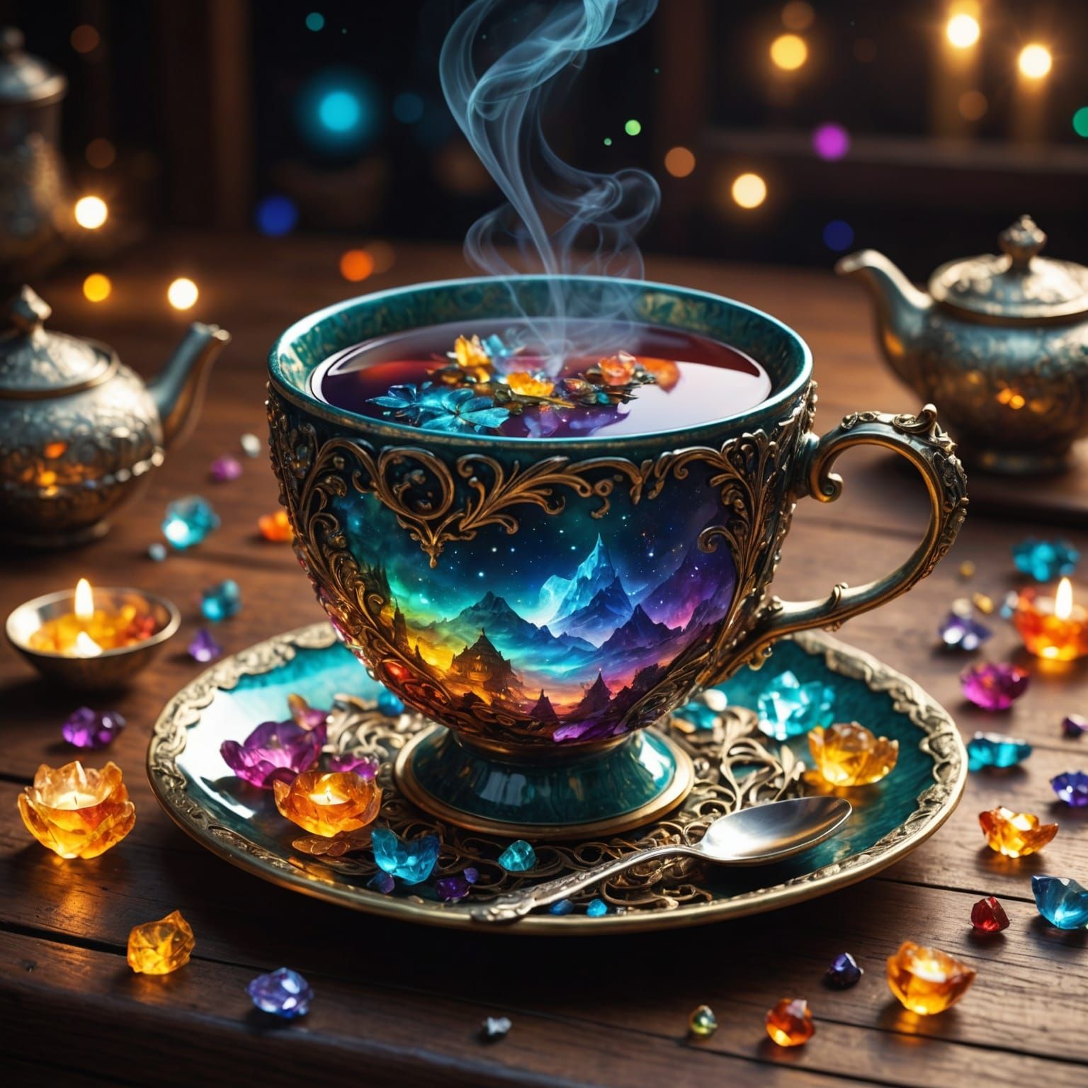 Crystalline Teacup with Tea: Fantasycore Artwork