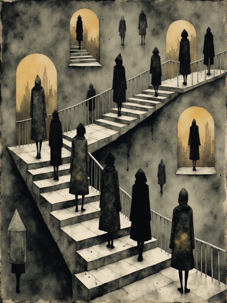 Ethereal M.C. Escher-Inspired Geometric Cityscape with Klimt...