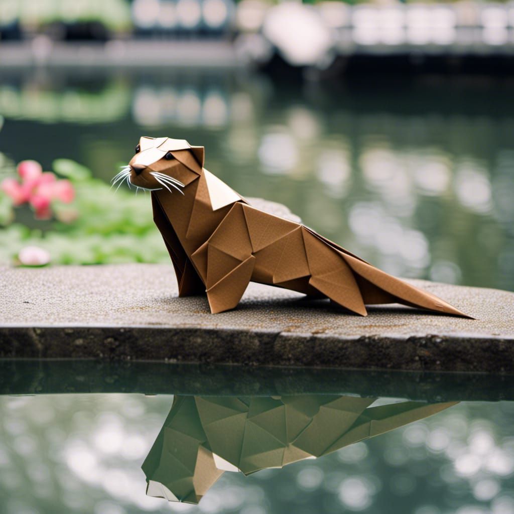 Origami Otter in Japanese Reflecting Pool