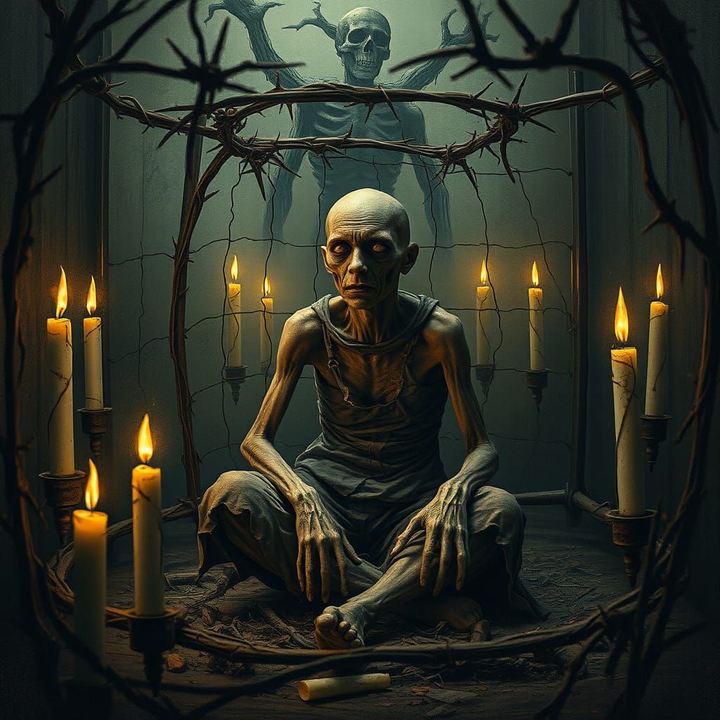 Captive in a Thorn-Wire Cage, Devoted to Captor