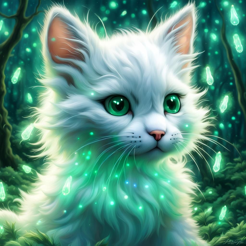 Bioluminescent Kitty in Enchanted Forest