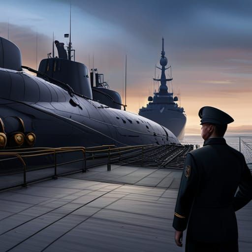 Russian General Inspects Submarine Crew: Hyperrealistic Art