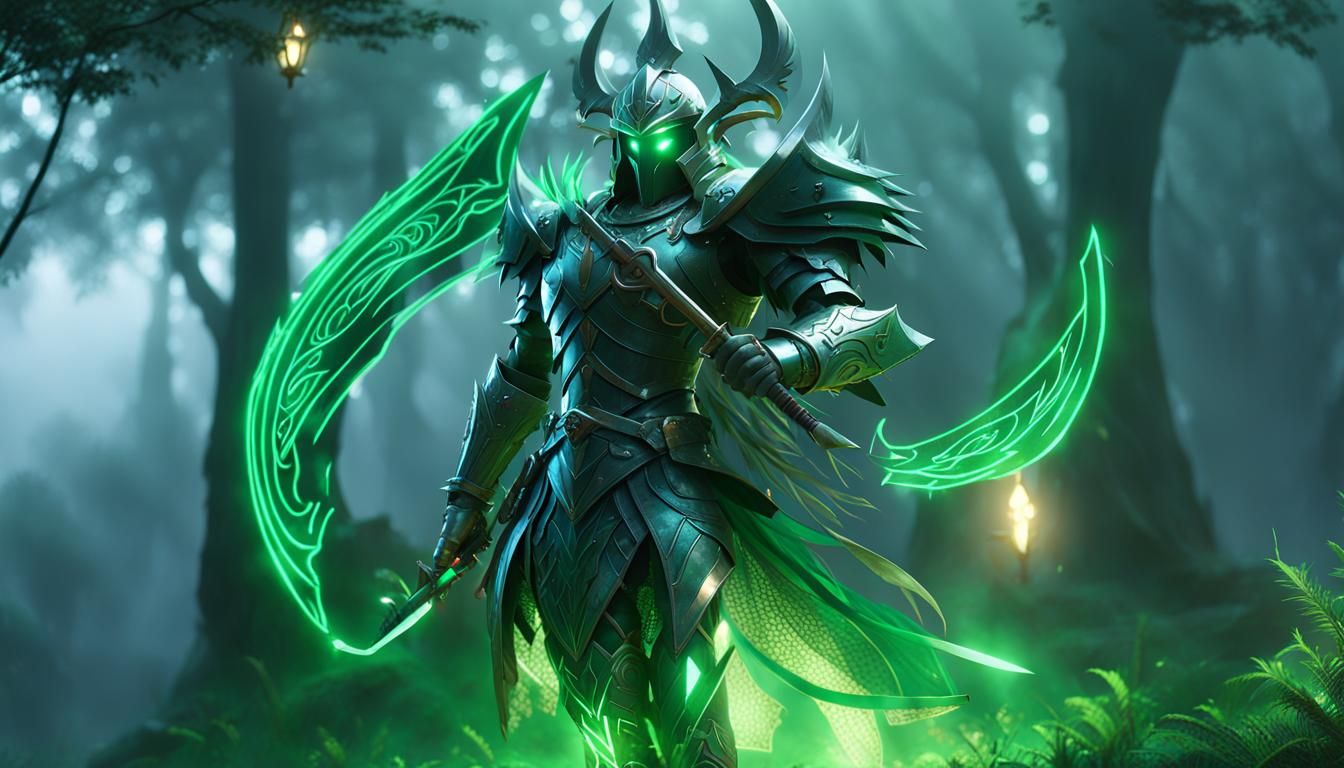 Armored Warrior in Mystical Forest: Anime 3D Render