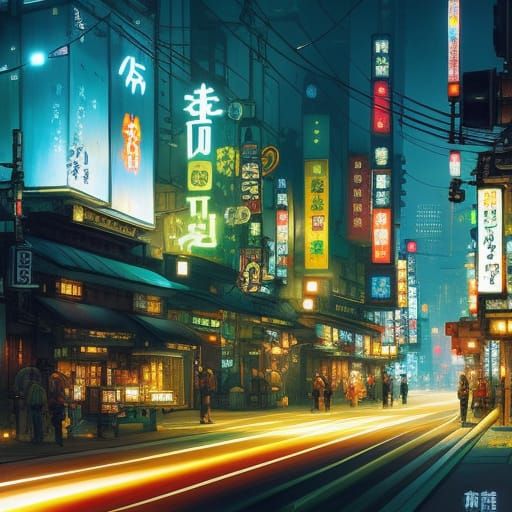 Tokyo Dieselpunk Streetscape in Anime Style