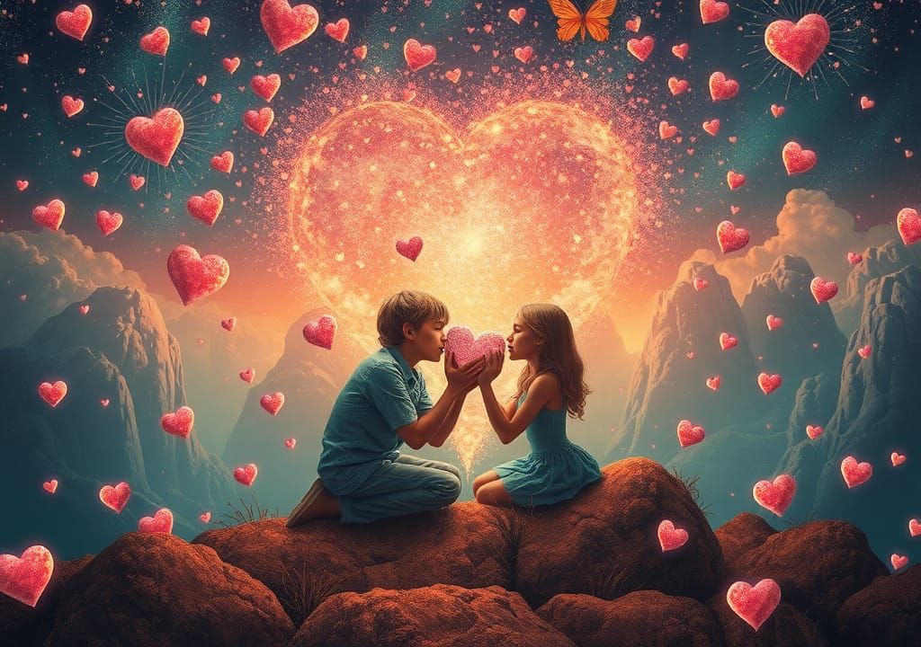 Magical Ethereal Landscape of Hearts: Digital Art