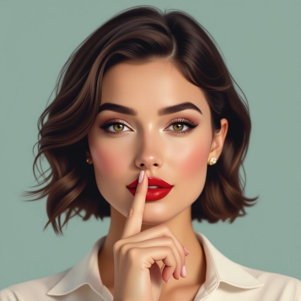 Woman Silencing with Finger in Cinematic Style