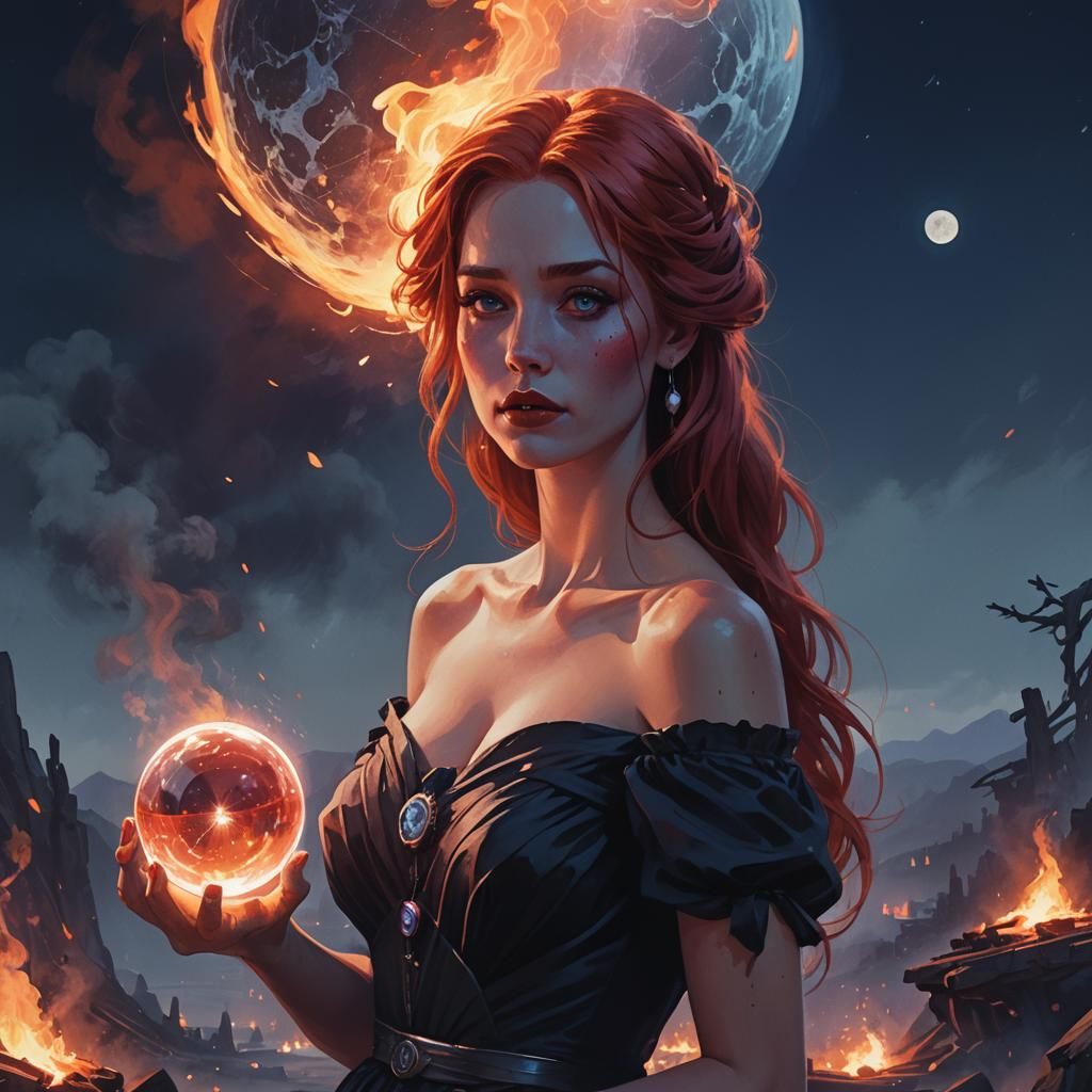 Goddess with Crystal Ball in Fantasy Art Style