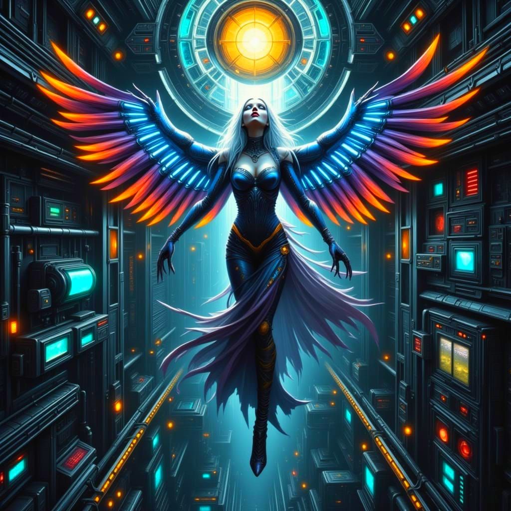 Stunning Celestial Being in a Dazzling Sci-Fi Scene