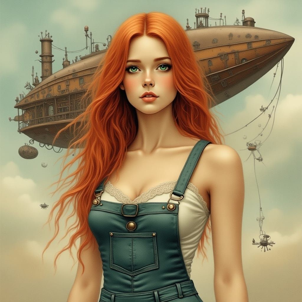 Steampunk Beauty in Watercolor Style