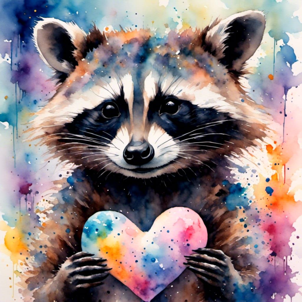 Adorable Raccoon Shows Pastel Heart of Love