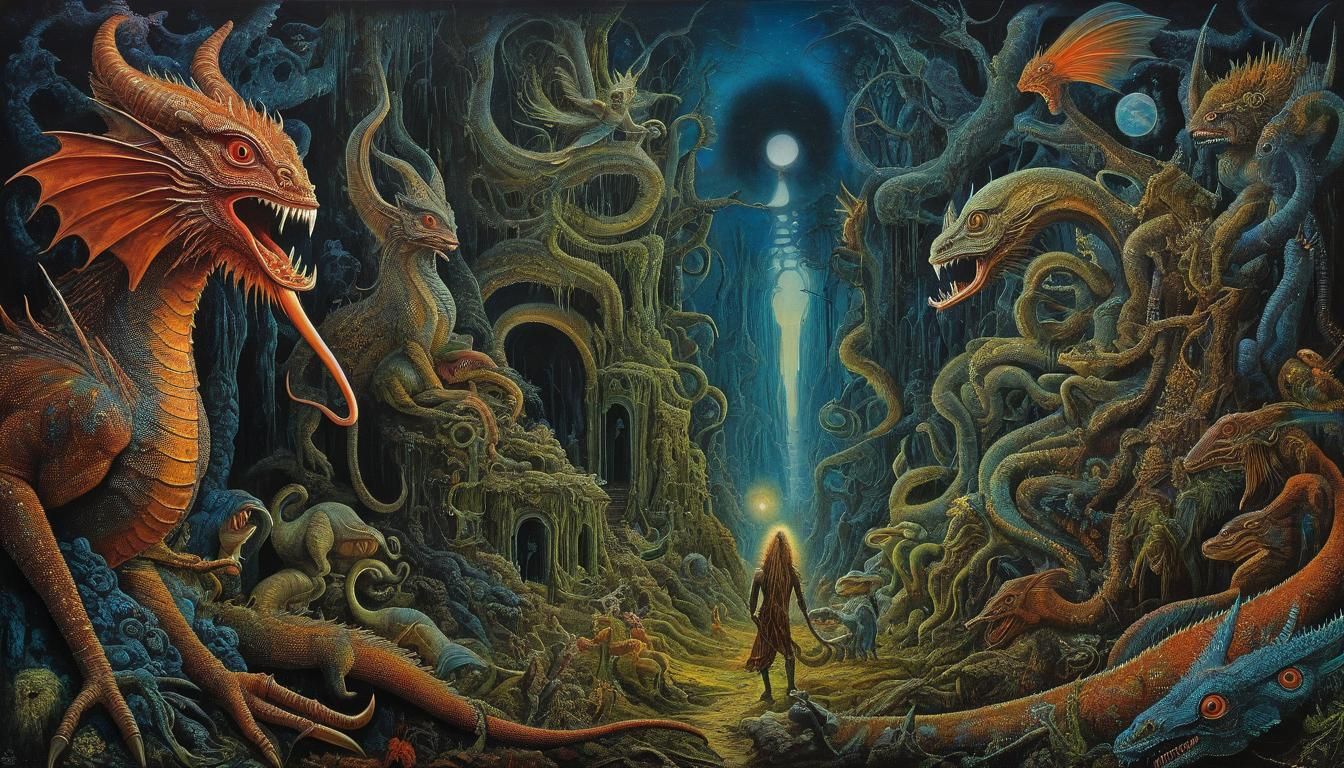 Psychedelic Jabberwocky in Surrealist Fantasy Painting