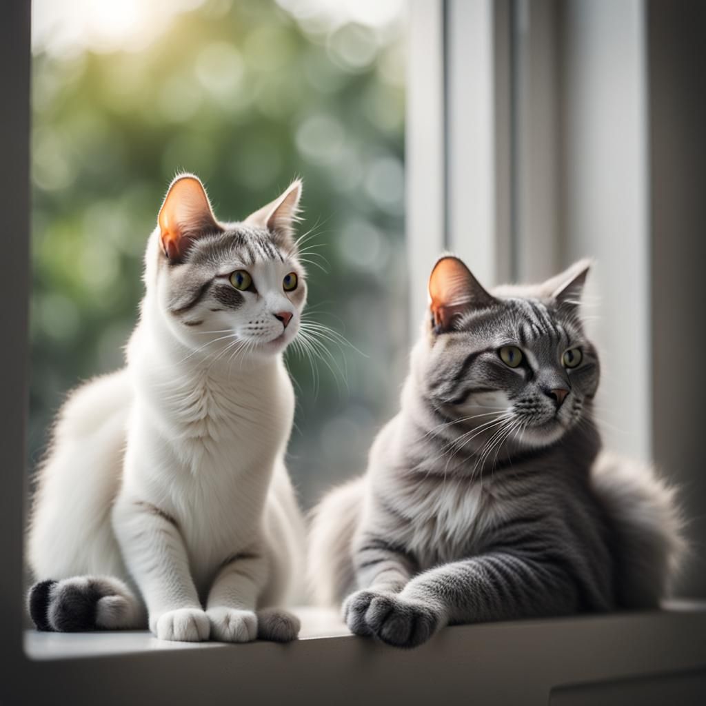 Two Cats by Window: Professional Photography