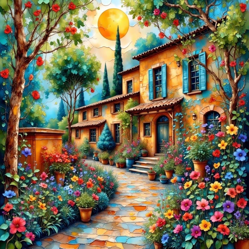 Abstract Garden Oasis in Vibrant Colors and Textures