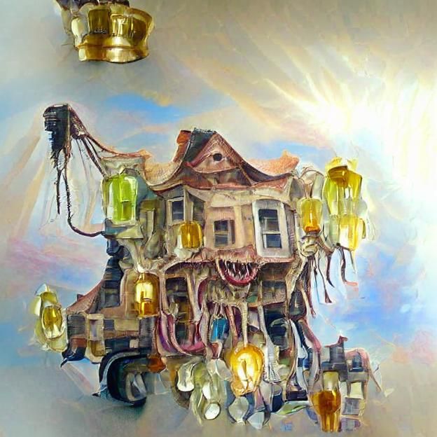 Sunlit Chandelier in Overcrowded Interior