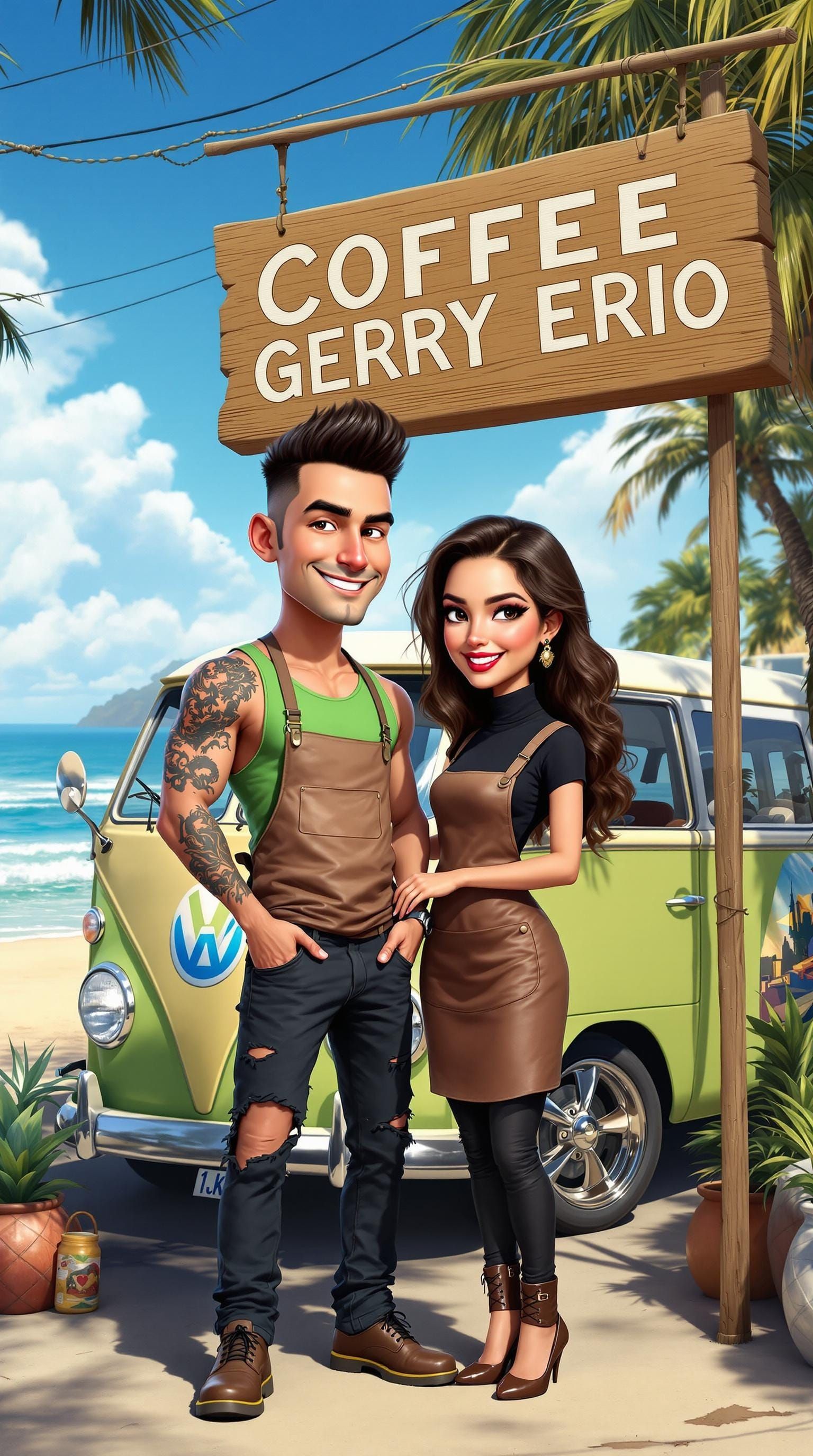Stunning 4D Caricature of Indonesian Couple in Vibrant Kuta ...