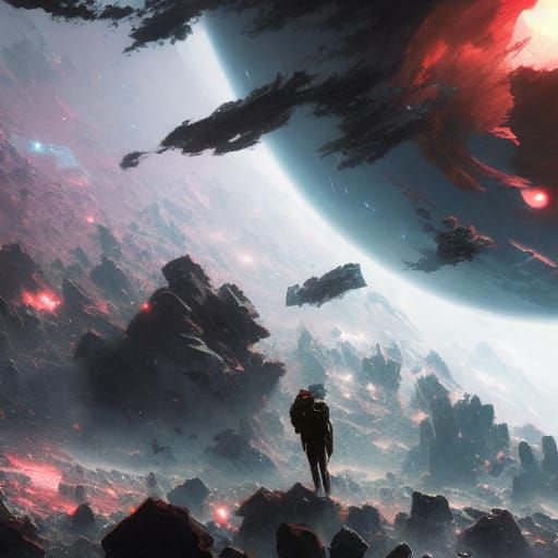 Cosmic Dark Fantasy Art in Purple and Yellow