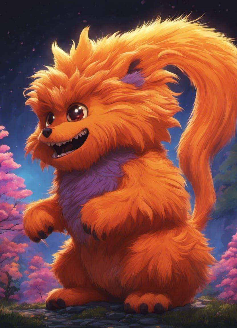 Cute Orange Monster in Ghibli Anime Style