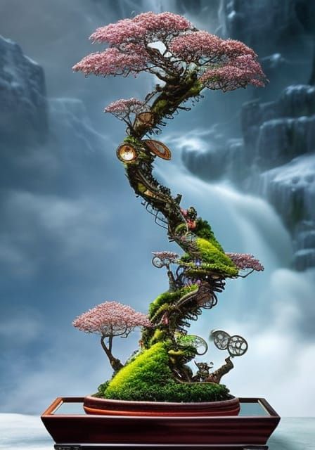 Clockpunk Glass Bonsai Village, Digital Matte Painting