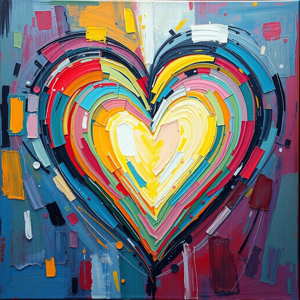 Textured Heart Oil Painting in Neo-Impressionist Style