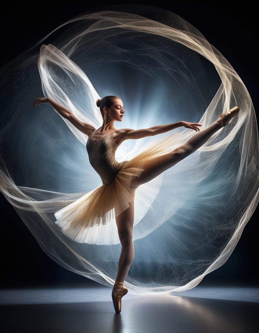 Ballerina in Spider Web Costume Under Spotlight