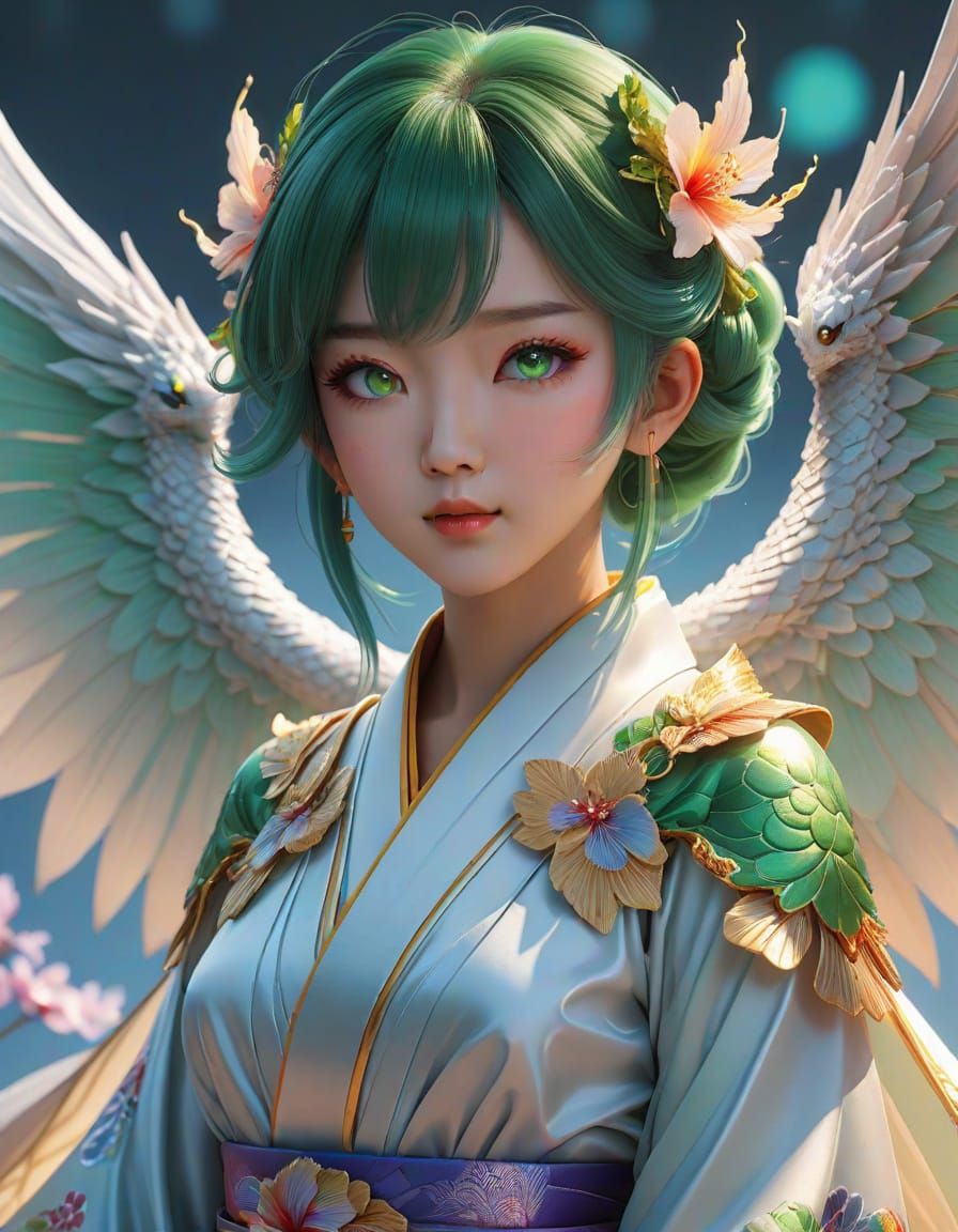 Iridescent Dragon Girl Portrait in Anime Style