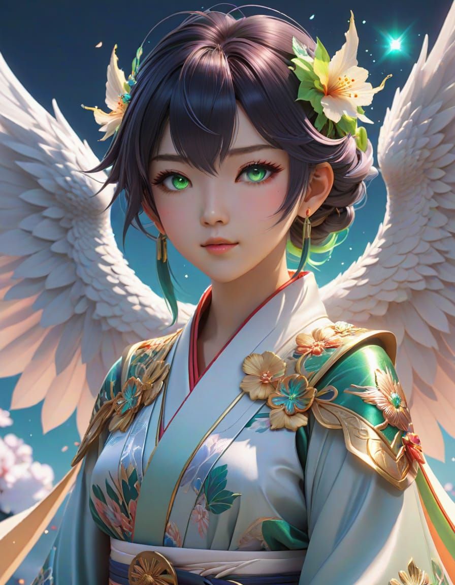 Iridescent Dragon Maiden in Anime Style