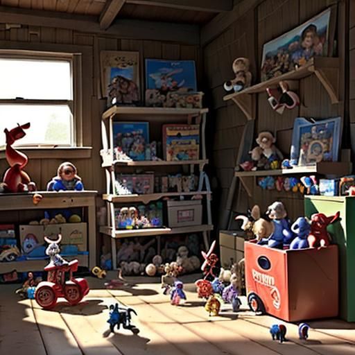 You can depict the climax of the scene, with the toys narrow...