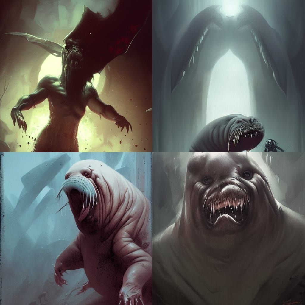 Sinister Demonic Walrus in Fantasy Art Style