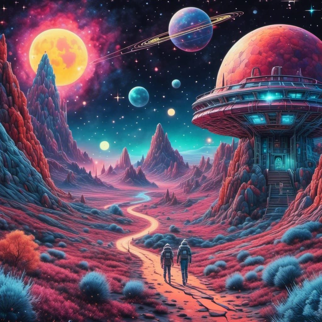 Retro Sci-Fi Coloring Book Illustration in Vivid Colors