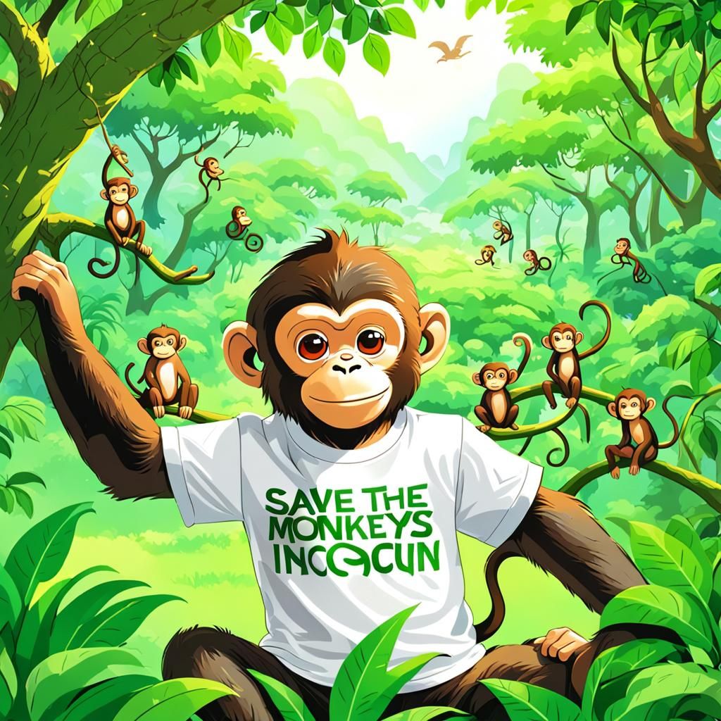Monkey Conservation Message in Lush Jungle