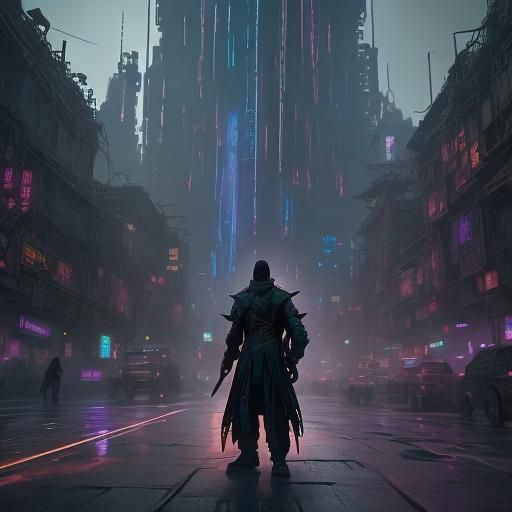 Neon Noir Cyberpunk Metropolis in Digital Art Style