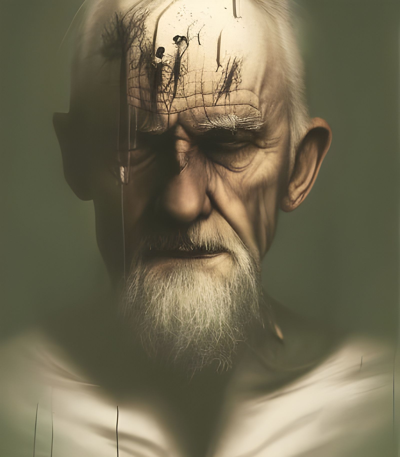 Sad Old Man in Holographic Ethereal Style