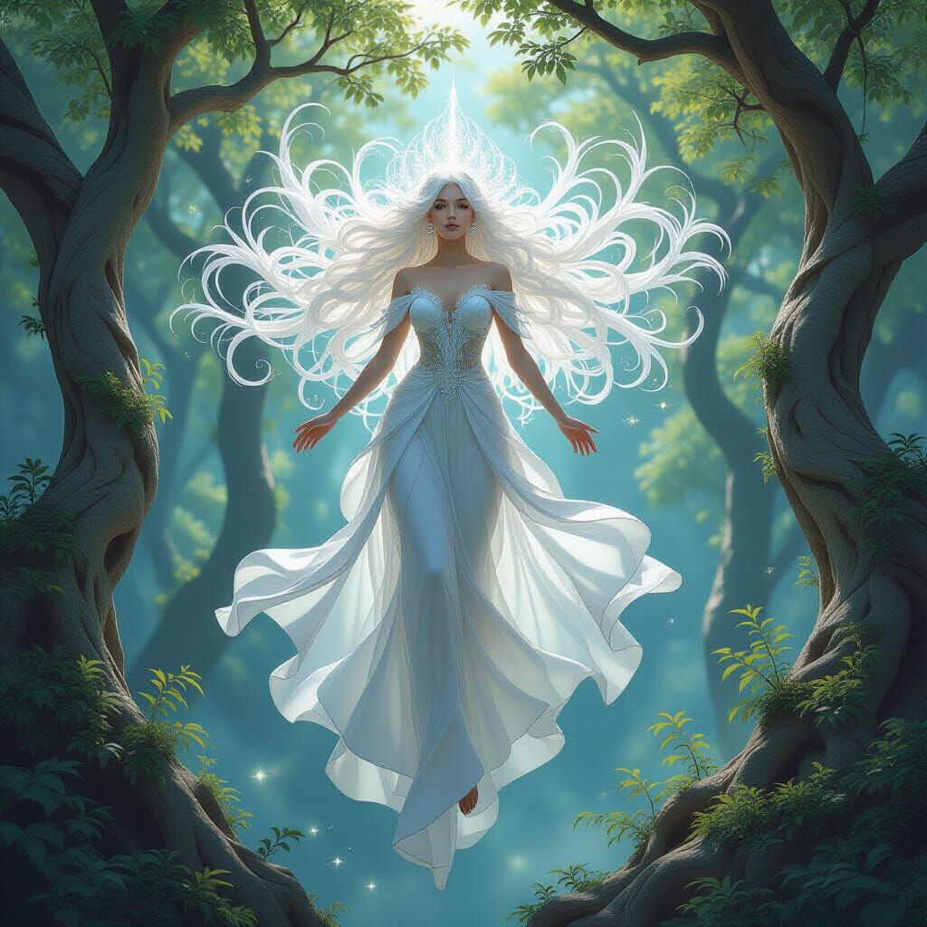 Celestial Being in Enchanted Forest: Art Nouveau