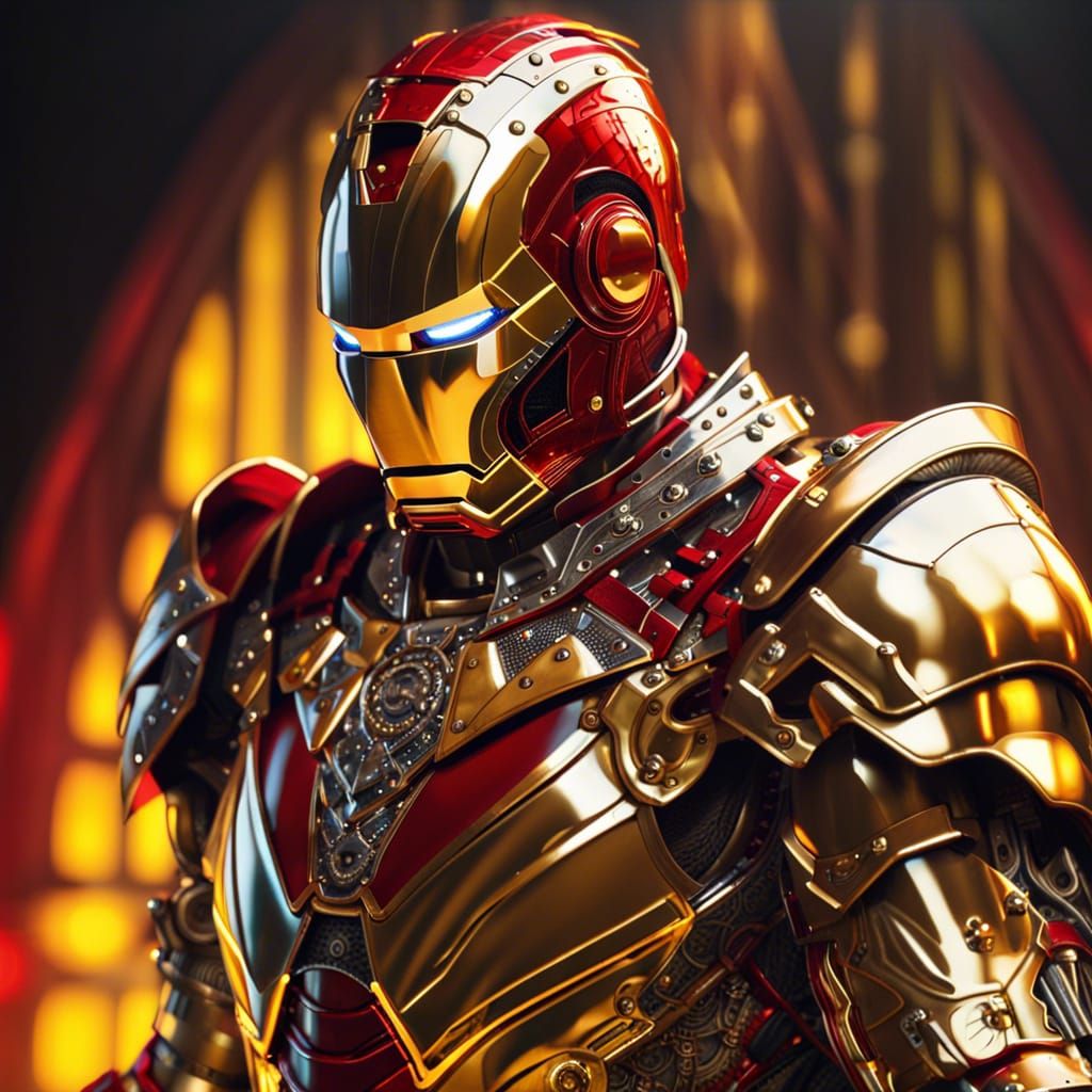 Iron Knight: Cyberpunk Fusion Portrait in Gold and Chrome