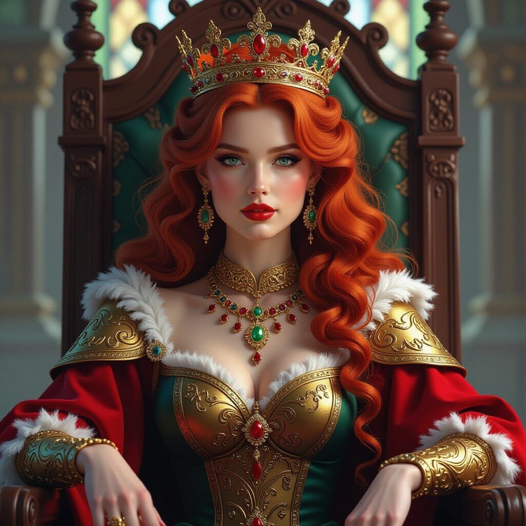 Medieval Queen on Throne, Hyperrealistic Style