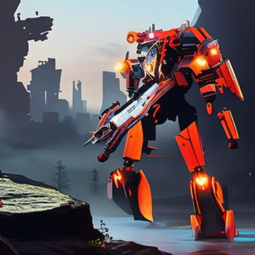 Heavy Battlemech Unleashes Particle Cannon Fire