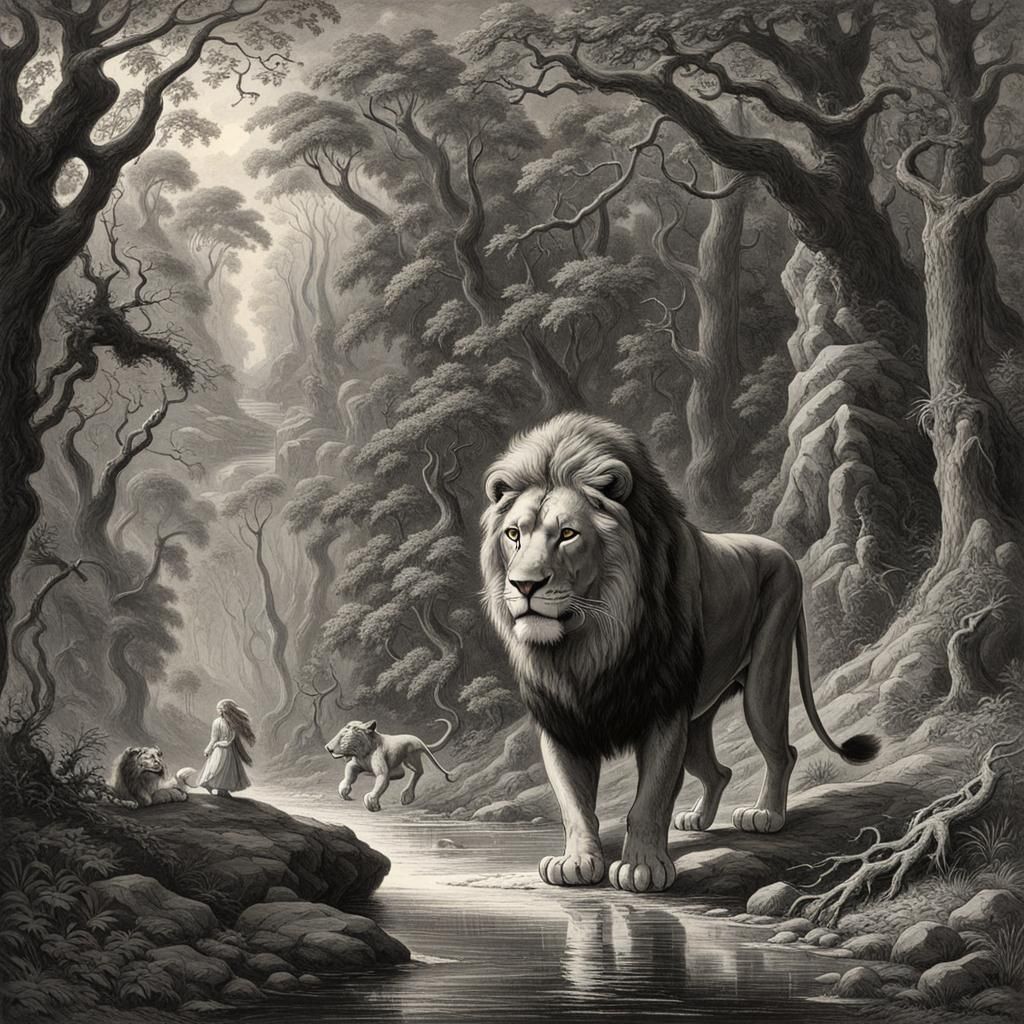 Lions Walking in a Dark Forest