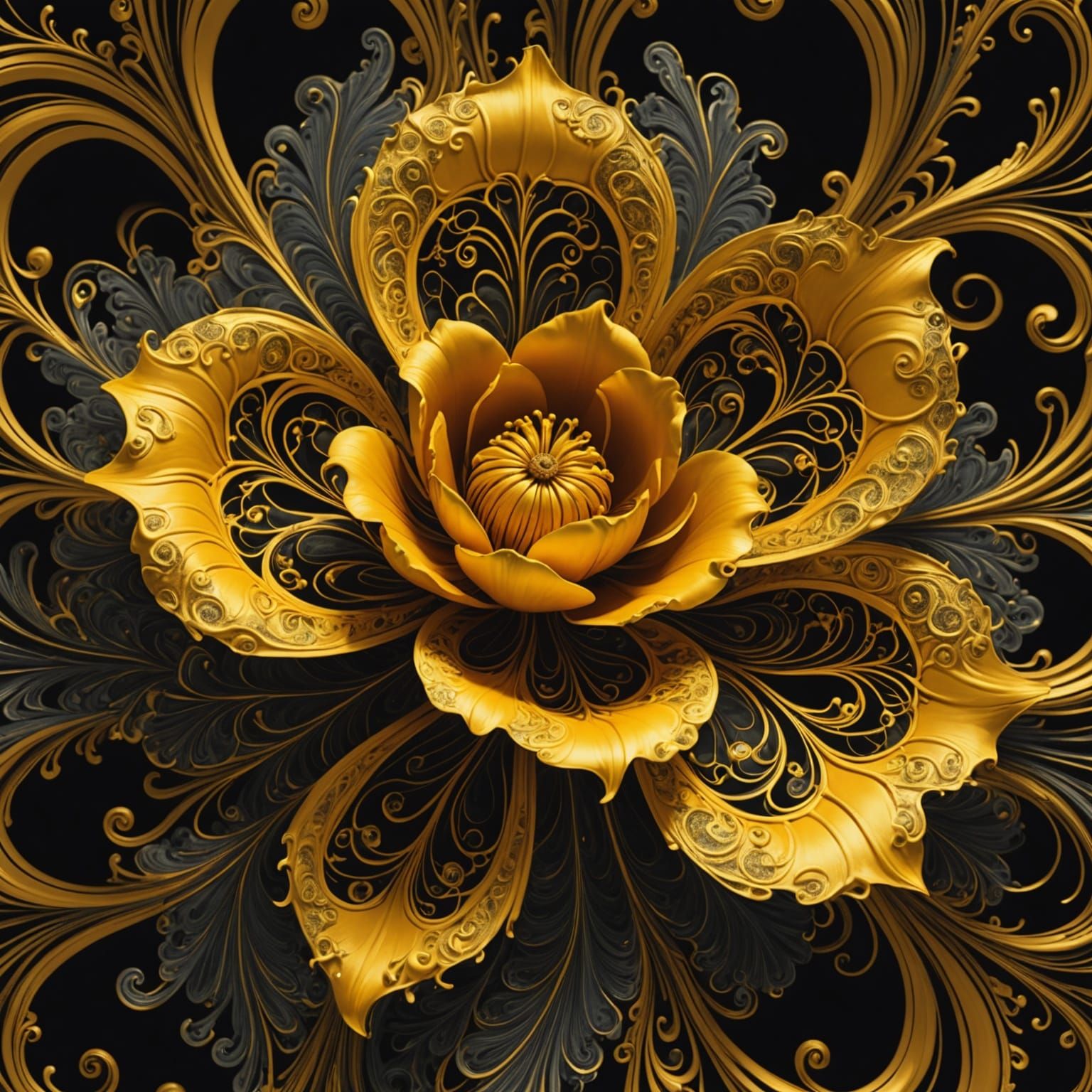 Luminous Gold Buttercup in Gothic Generative Art