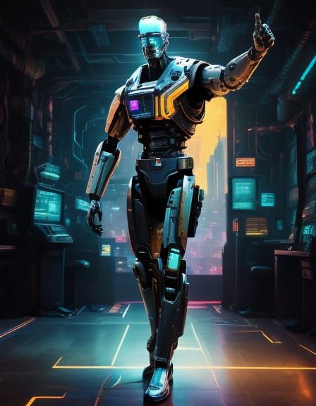 Robot Bartender in Silicon Valley Bar, Detailed Matte Painti...