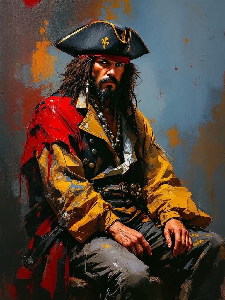 Pirate Portrait in Textured Impasto Style